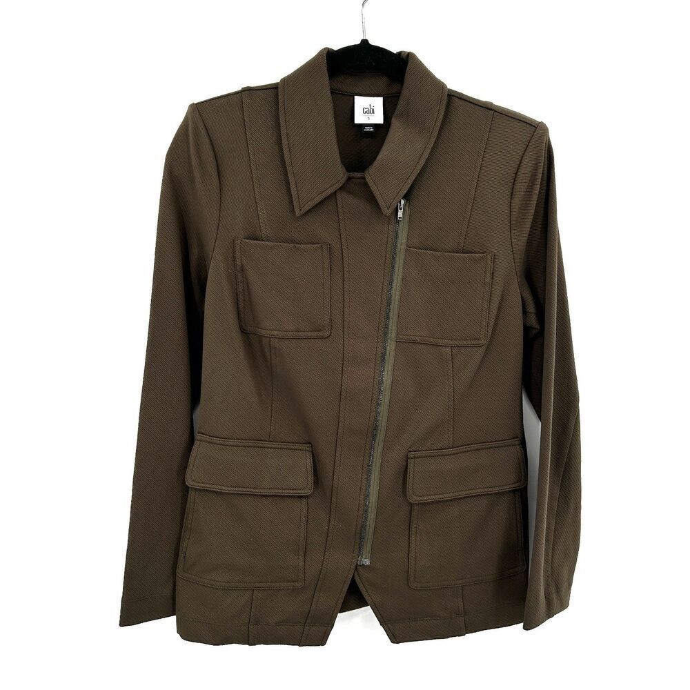 CABI Women's Olive Green The Academy Blazer Jacket Asymmetrical Zip Size Small